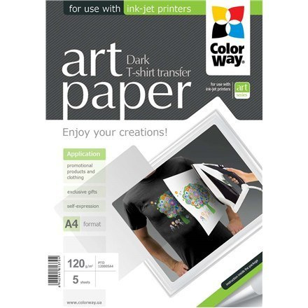 ColorWay ART T-shirt transfer (dark) Photo Paper, 5 sheets, A4, 120 g/m² ColorWay ART T-shirt transfer (dark) Photo Paper, 5 sheets, A4, 120 g/m²