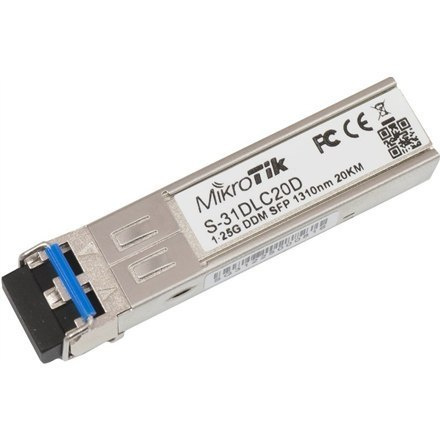 MikroTik S-31DLC20D 1.25G SFP transceiver with a 1310nm Dual LC connector, SM 20000 m MikroTik S-31DLC20D 1.25G SFP transceiver with a 1310nm Dual LC connector, SM 20000 m