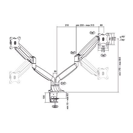 Logilink BP0043 Dual Monitor Desk mount, 13"-32",gas spring, aluminum Logilink BP0043 Dual Monitor Desk mount, 13"-32",gas spring, aluminum