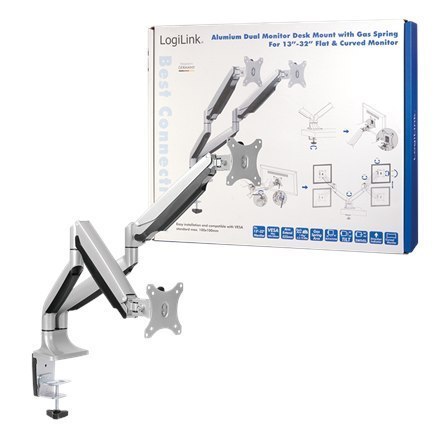 Logilink BP0043 Dual Monitor Desk mount, 13"-32",gas spring, aluminum Logilink BP0043 Dual Monitor Desk mount, 13"-32",gas spring, aluminum