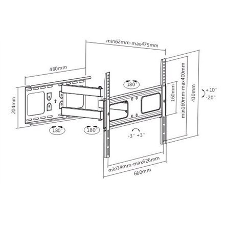 Sunne 37-63-EA2 TV Bracket, VESA 200 x 200,300 x 300,400 x 200,400 x 400,600 x 400 mm, Black, Maximum weight (capacity) 50 kg Sunne 37-63-EA2 TV Bracket, VESA 200 x 200,300 x 300,400 x 200,400 x 400,600 x 400 mm, Black, Maximum weight (capacity) 50 kg