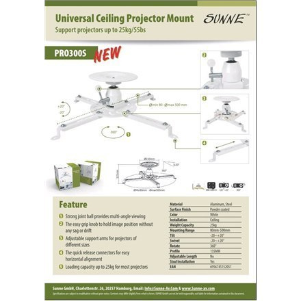 Sunne Ceiling, Turn, Tilt, VESA 80 - 500 mm, Biały Sunne Ceiling, Turn, Tilt, VESA 80 - 500 mm, Biały