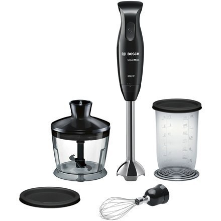Bosch CleverMixx MSM2650B Black, Hand Blender, 600 W, Shaft material Stainless steel, Mini chopper, Material jar(s) Plastic Bosch CleverMixx MSM2650B Black, Hand Blender, 600 W, Shaft material Stainless steel, Mini chopper, Material jar(s) Plastic
