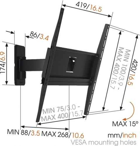 Vogels Wall mount, MA3030-A1, Full motion, 32-55 ", Maximum weight (capacity) 25 kg, VESA 100-400 mm, Black Vogels Wall mount, MA3030-A1, Full motion, 32-55 ", Maximum weight (capacity) 25 kg, VESA 100-400 mm, Black