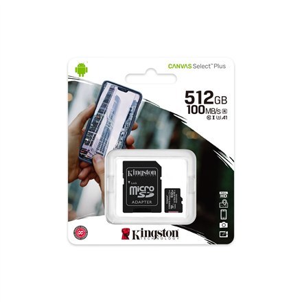 Kingston Canvas Select Plus 512 GB, Micro SD, Flash memory class 10, SD adapter Kingston Canvas Select Plus 512 GB, Micro SD, Flash memory class 10, SD adapter