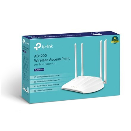 TP-LINK Access Point TL-WA1201 802.11ac, 2.4GHz/5 GHz, 300+867 Mbit/s, 10/100/1000 Mbit/s, Ethernet LAN (RJ-45) ports 1, no PoE, TP-LINK Access Point TL-WA1201 802.11ac, 2.4GHz/5 GHz, 300+867 Mbit/s, 10/100/1000 Mbit/s, Ethernet LAN (RJ-45) ports 1, no PoE,