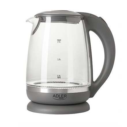 Adler Kettle AD 1286 Standard, 2200 W, 2 L, Plastic/ glass, Grey/ transparent, 360° rotational base Adler Kettle AD 1286 Standard, 2200 W, 2 L, Plastic/ glass, Grey/ transparent, 360° rotational base