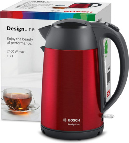 Czajnik Elektryczny Bosch Kettle DesignLine TWK3P424 Electric, 2400 W, 1.7 L, Stainless steel, 360° rotational base, Red
