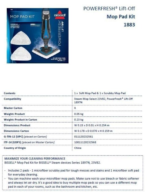 Bissell PowerFresh Lift Off steam Mop pads Kit 2 pc(s), White Bissell PowerFresh Lift Off steam Mop pads Kit 2 pc(s), White