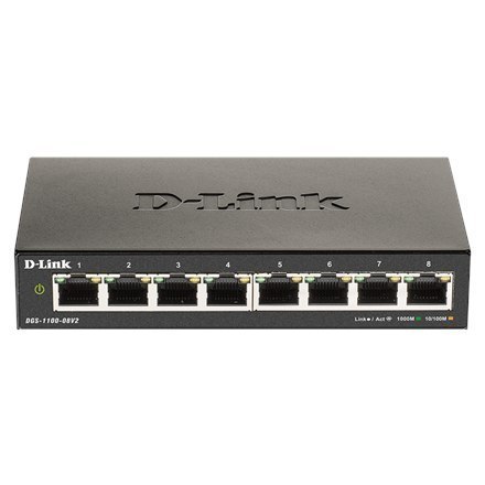 D-Link Smart Gigabit Ethernet Switch DGS-110-08V2 Managed, Desktop, Power supply type External, Ethernet LAN (RJ-45) ports 8 D-Link Smart Gigabit Ethernet Switch DGS-110-08V2 Managed, Desktop, Power supply type External, Ethernet LAN (RJ-45) ports 8
