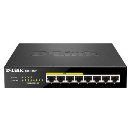 D-Link Switch DGS-1008P Unmanaged, Desktop, 1 Gbps (RJ-45) ports quantity 8, Power supply type External D-Link Switch DGS-1008P Unmanaged, Desktop, 1 Gbps (RJ-45) ports quantity 8, Power supply type External
