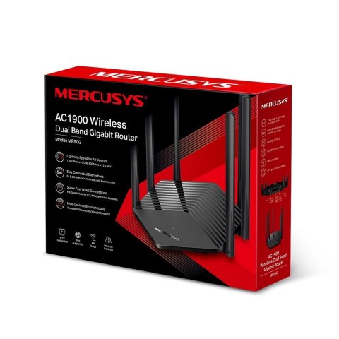 Mercusys Dual-Band Router MR50G 802.11ac, 600+1300 Mbit/s, 10/100/1000 Mbit/s, Ethernet LAN (RJ-45) ports 2, MU-MiMO Yes, Antenn Mercusys Dual-Band Router MR50G 802.11ac, 600+1300 Mbit/s, 10/100/1000 Mbit/s, Ethernet LAN (RJ-45) ports 2, MU-MiMO Yes, Antenn