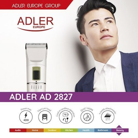 Adler Hair clipper AD 2827 Cordless or corded, Number of length steps 4, White Adler Hair clipper AD 2827 Cordless or corded, Number of length steps 4, White