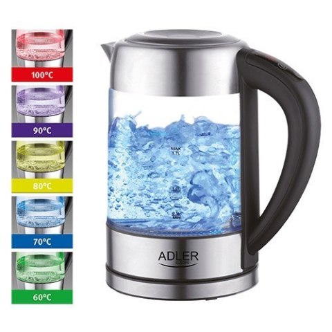 Adler Kettle AD 1247 NEW With electronic control, 1850 - 2200 W, 1.7 L, Stainless steel, glass, Stainless steel/Transparent, 360 Adler Kettle AD 1247 NEW With electronic control, 1850 - 2200 W, 1.7 L, Stainless steel, glass, Stainless steel/Transparent, 360