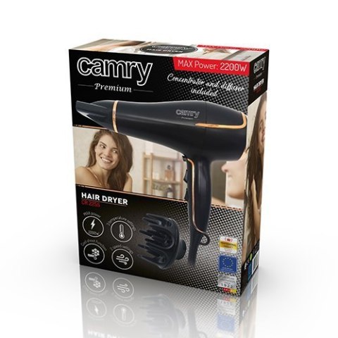 Camry Hair Dryer CR 2255 2200 W, Number of temperature settings 3, Diffuser nozzle, Black Camry Hair Dryer CR 2255 2200 W, Number of temperature settings 3, Diffuser nozzle, Black