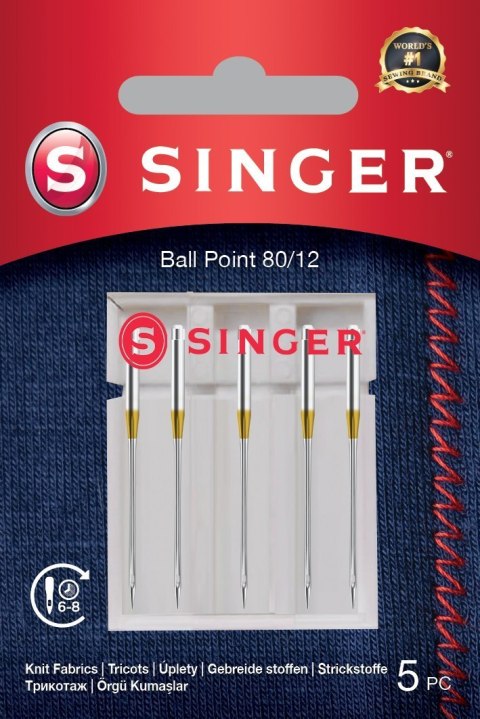 Singer Ball Point Needle 80/12 5PK for Knit Fabrics Singer Ball Point Needle 80/12 5PK for Knit Fabrics