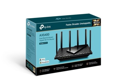 TP-LINK Archer AX73 802.11ax, 4804+574 Mbit/s, 10/100/1000 Mbit/s, Ethernet LAN (RJ-45) ports 4, Antenna type 6xExternal, 1× USB TP-LINK Archer AX73 802.11ax, 4804+574 Mbit/s, 10/100/1000 Mbit/s, Ethernet LAN (RJ-45) ports 4, Antenna type 6xExternal, 1× USB