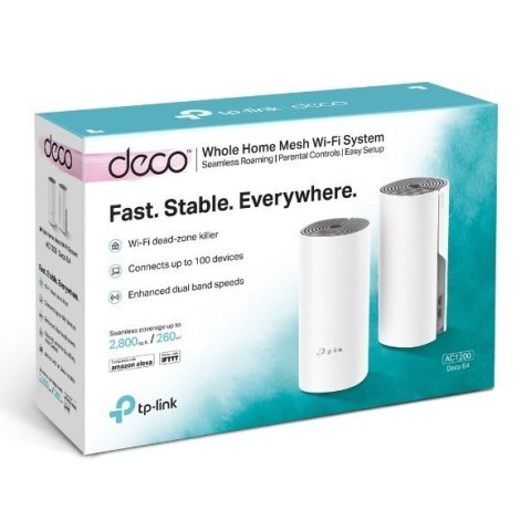 TP-LINK C1200 Whole Home Mesh Wi-Fi System Deco E4 (2-pack) 802.11ac, 867+300 Mbit/s, 10/100 Mbit/s, Ethernet LAN (RJ-45) ports TP-LINK C1200 Whole Home Mesh Wi-Fi System Deco E4 (2-pack) 802.11ac, 867+300 Mbit/s, 10/100 Mbit/s, Ethernet LAN (RJ-45) ports