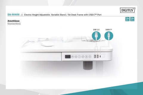 Digitus Electric Height Adjustable Desk, 72 - 121 cm, Maximum load weight 50 kg, Metal, White Digitus Electric Height Adjustable Desk, 72 - 121 cm, Maximum load weight 50 kg, Metal, White
