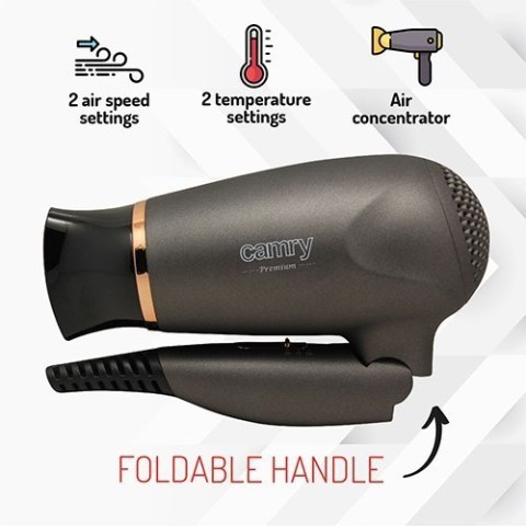 Camry Hair Dryer CR 2261 1400 W, Number of temperature settings 2, Metallic Grey/Gold Camry Hair Dryer CR 2261 1400 W, Number of temperature settings 2, Metallic Grey/Gold