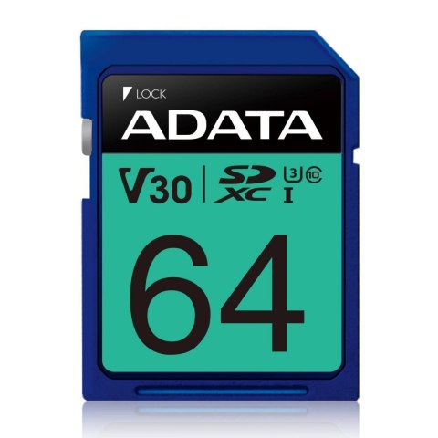 ADATA Premier Pro UHS-I SDXC, 64 GB, Flash memory class 10, U3, V30, 80 MB/s, 100 MB/s ADATA Premier Pro UHS-I SDXC, 64 GB, Flash memory class 10, U3, V30, 80 MB/s, 100 MB/s