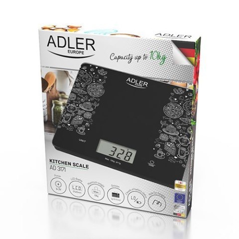 Adler Kitchen scales AD 3171 Maximum weight (capacity) 10 kg, Graduation 1 g, Display type LCD, Black Adler Kitchen scales AD 3171 Maximum weight (capacity) 10 kg, Graduation 1 g, Display type LCD, Black