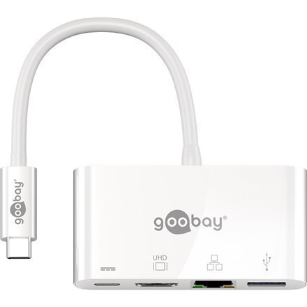 Goobay USB-C Multiport Adapter (HDMI + Ethernet, PD) 62105 White Goobay USB-C Multiport Adapter (HDMI + Ethernet, PD) 62105 White