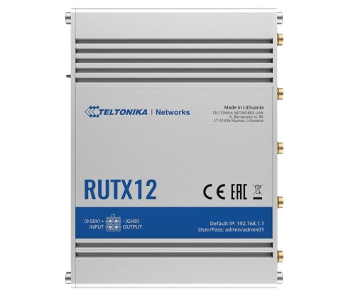 Teltonika Dual LTE Cat 6 Router RUTX12 802.11ac, 867 Mbit/s, 10/100/1000 Mbit/s, Ethernet LAN (RJ-45) ports 4, Mesh Support No, Teltonika Dual LTE Cat 6 Router RUTX12 802.11ac, 867 Mbit/s, 10/100/1000 Mbit/s, Ethernet LAN (RJ-45) ports 4, Mesh Support No,