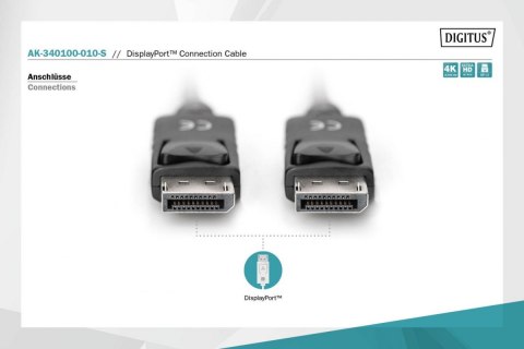 Digitus DisplayPort Connection Cable AK-340100-010-S Black, DP to DP, 1 m Digitus DisplayPort Connection Cable AK-340100-010-S Black, DP to DP, 1 m