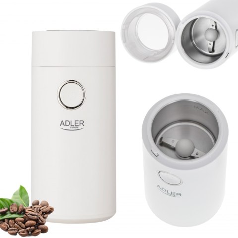 Adler Coffee Mill AD 4446ws 150 W, Coffee beans capacity 75 g, White Adler Coffee Mill AD 4446ws 150 W, Coffee beans capacity 75 g, White