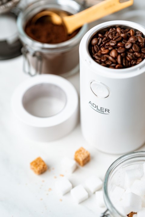 Adler Coffee Mill AD 4446ws 150 W, Coffee beans capacity 75 g, White Adler Coffee Mill AD 4446ws 150 W, Coffee beans capacity 75 g, White