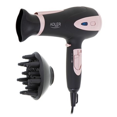 Adler Hair Dryer AD 2248b ION 2200 W, Number of temperature settings 3, Ionic function, Diffuser nozzle, Black/Pink Adler Hair Dryer AD 2248b ION 2200 W, Number of temperature settings 3, Ionic function, Diffuser nozzle, Black/Pink