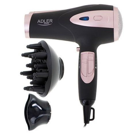 Adler Hair Dryer AD 2248b ION 2200 W, Number of temperature settings 3, Ionic function, Diffuser nozzle, Black/Pink Adler Hair Dryer AD 2248b ION 2200 W, Number of temperature settings 3, Ionic function, Diffuser nozzle, Black/Pink