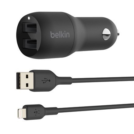 Belkin Dual USB-A Car Charger 24W + USB-A to Lightning Cable BOOST CHARGE Black Belkin Dual USB-A Car Charger 24W + USB-A to Lightning Cable BOOST CHARGE Black