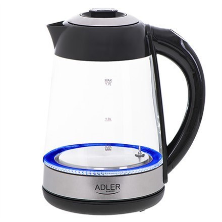 Adler Kettle AD 1285 Electric, 2200 W, 1.7 L, Glass/Stainless steel, 360° rotational base, Grey Adler Kettle AD 1285 Electric, 2200 W, 1.7 L, Glass/Stainless steel, 360° rotational base, Grey