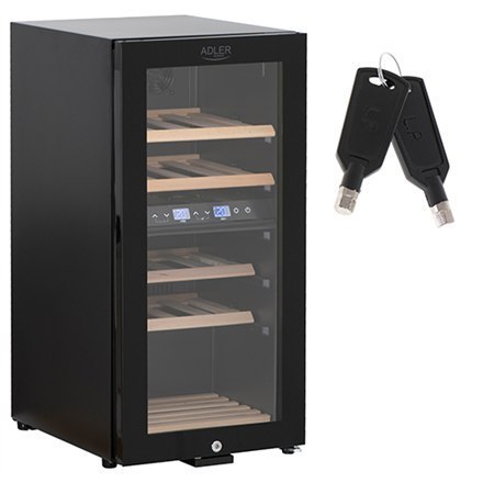 Adler Wine Cooler AD 8080 Energy efficiency class G, Free standing, Bottles capacity 24, Cooling type Compressor, Black Adler Wine Cooler AD 8080 Energy efficiency class G, Free standing, Bottles capacity 24, Cooling type Compressor, Black