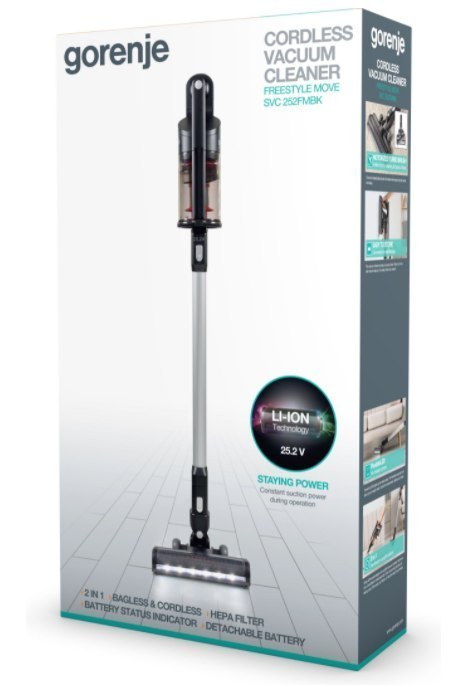 Gorenje Vacuum cleaner Handstick 2in1 SVC252FMBK Cordless operating, Handstick and Handheld, 25.2 V, Operating time (max) 45 min Gorenje Vacuum cleaner Handstick 2in1 SVC252FMBK Cordless operating, Handstick and Handheld, 25.2 V, Operating time (max) 45 min