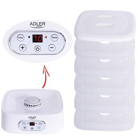 Adler Food Dehydrator AD 6658 Power 230 W, Number of trays 5, Temperature control, Integrated timer, White Adler Food Dehydrator AD 6658 Power 230 W, Number of trays 5, Temperature control, Integrated timer, White