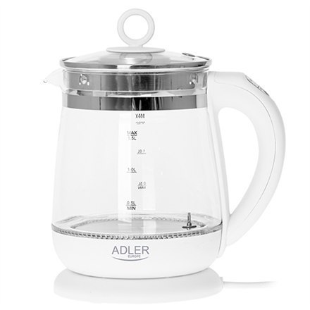 Adler Kettle AD 1299 Electric, 2200 W, 1.5 L, Glass/Stainless steel, 360° rotational base, White Adler Kettle AD 1299 Electric, 2200 W, 1.5 L, Glass/Stainless steel, 360° rotational base, White