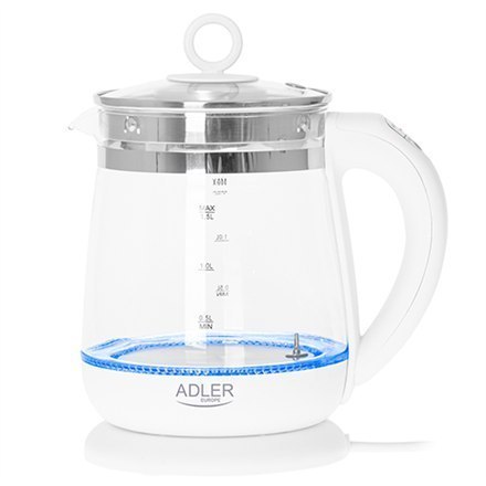 Adler Kettle AD 1299 Electric, 2200 W, 1.5 L, Glass/Stainless steel, 360° rotational base, White Adler Kettle AD 1299 Electric, 2200 W, 1.5 L, Glass/Stainless steel, 360° rotational base, White