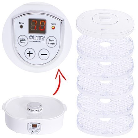Camry Food Dehydrator CR 6659 Power 240 W, Number of trays 5, Temperature control, Integrated timer, White Camry Food Dehydrator CR 6659 Power 240 W, Number of trays 5, Temperature control, Integrated timer, White