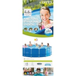 Basen Intex Metal Frame Pool Set with Filter Pump, Safety Ladder, Ground Cloth, Cover Blue, Age 6+, 457x122 cm