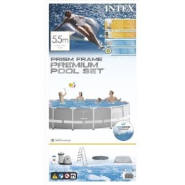 Basen Intex Prism Frame Premium Pool Set withFilter Pump, Safety Ladder, Ground Cloth, Cover Grey, Age 6+, 549x122 cm