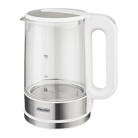 Mesko Kettle MS 1301w Electric, 1850 W, 1.7 L, Glass/Stainless steel, 360° rotational base, White Mesko Kettle MS 1301w Electric, 1850 W, 1.7 L, Glass/Stainless steel, 360° rotational base, White