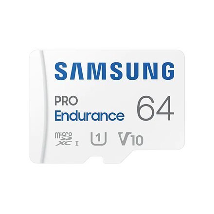 Samsung PRO Endurance MB-MJ64KA/EU 64 GB, MicroSD Memory Card, Flash memory class U1, V10, Class 10, SD adapter Samsung PRO Endurance MB-MJ64KA/EU 64 GB, MicroSD Memory Card, Flash memory class U1, V10, Class 10, SD adapter