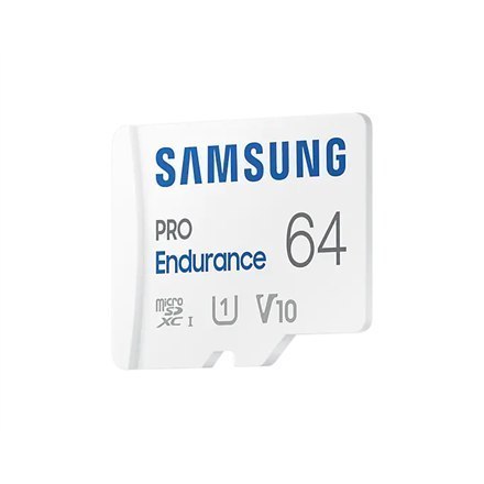 Samsung PRO Endurance MB-MJ64KA/EU 64 GB, MicroSD Memory Card, Flash memory class U1, V10, Class 10, SD adapter Samsung PRO Endurance MB-MJ64KA/EU 64 GB, MicroSD Memory Card, Flash memory class U1, V10, Class 10, SD adapter