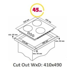 Simfer Hob H4.305.HGSSP Gas on glass, Number of burners/cooking zones 3, Rotary painted inox knobs, Black, 45 cm