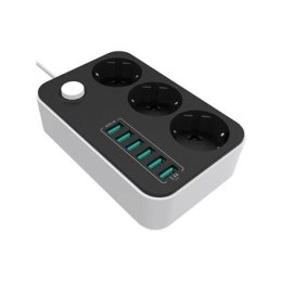 ColorWay Power Socket :3 EU plugs/6USB Blac CW-CHE36B 1.8 m, Black