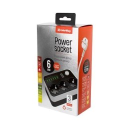 ColorWay Power Socket :3 EU plugs/6USB Blac CW-CHE36B 1.8 m, Black