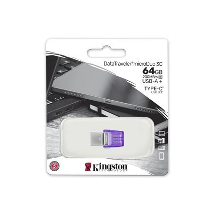 Kingston DataTraveler DT Micro Duo 3C 64 GB, USB Type-C and Type-A, Purple Kingston DataTraveler DT Micro Duo 3C 64 GB, USB Type-C and Type-A, Purple